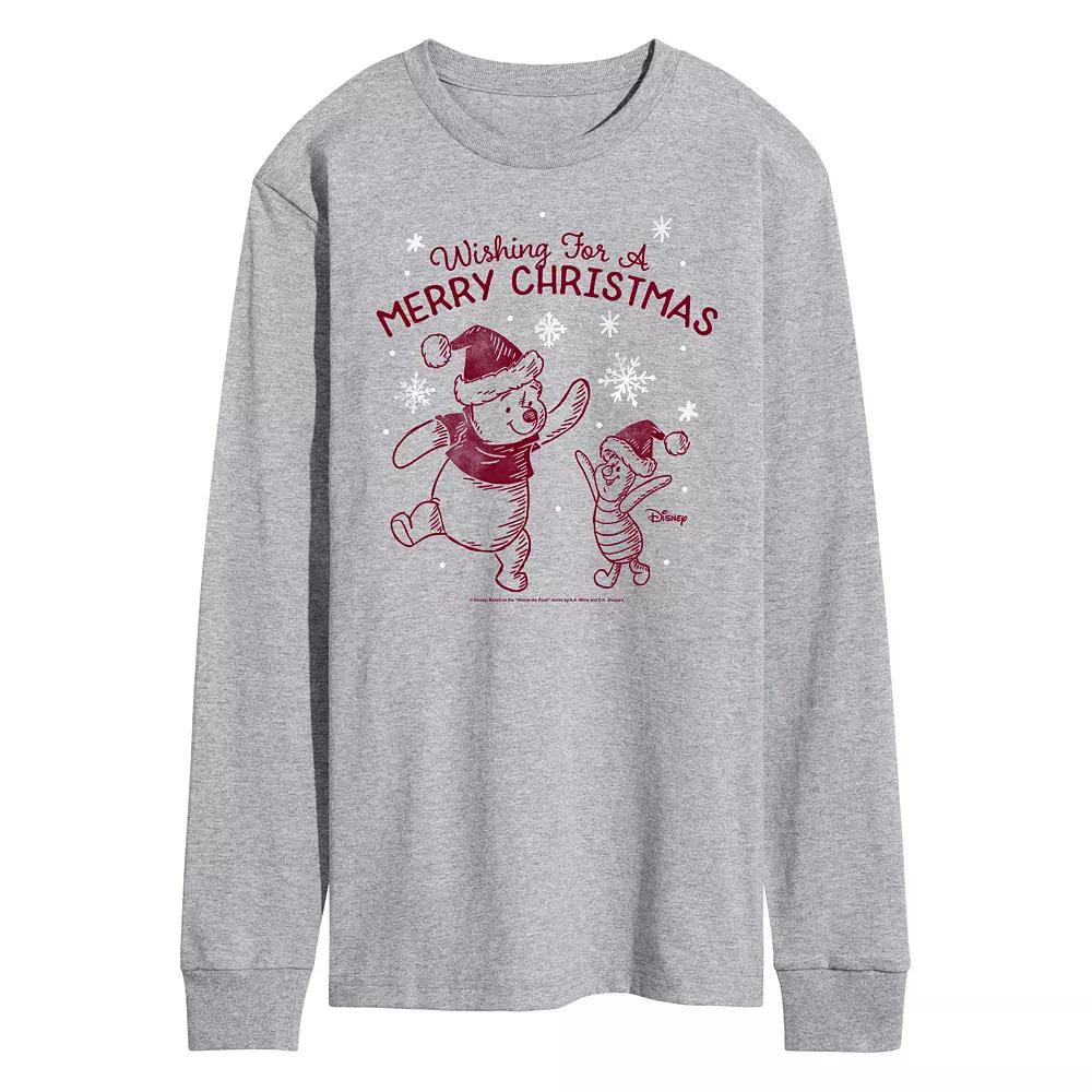 Disney's Winnie The Pooh Men's Merry Christmas Long Sleeve Graphic Tee,  Product Image