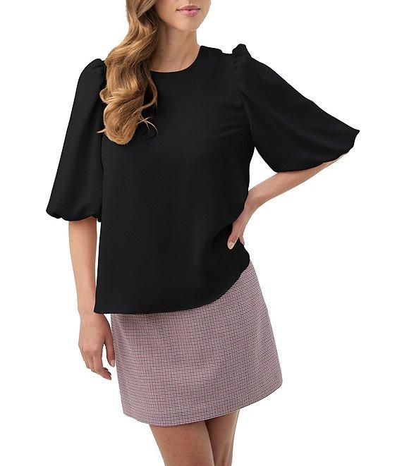 Trina Turk Magnolia Georgette Round Neck Elbow Balloon Sleeve Top Product Image