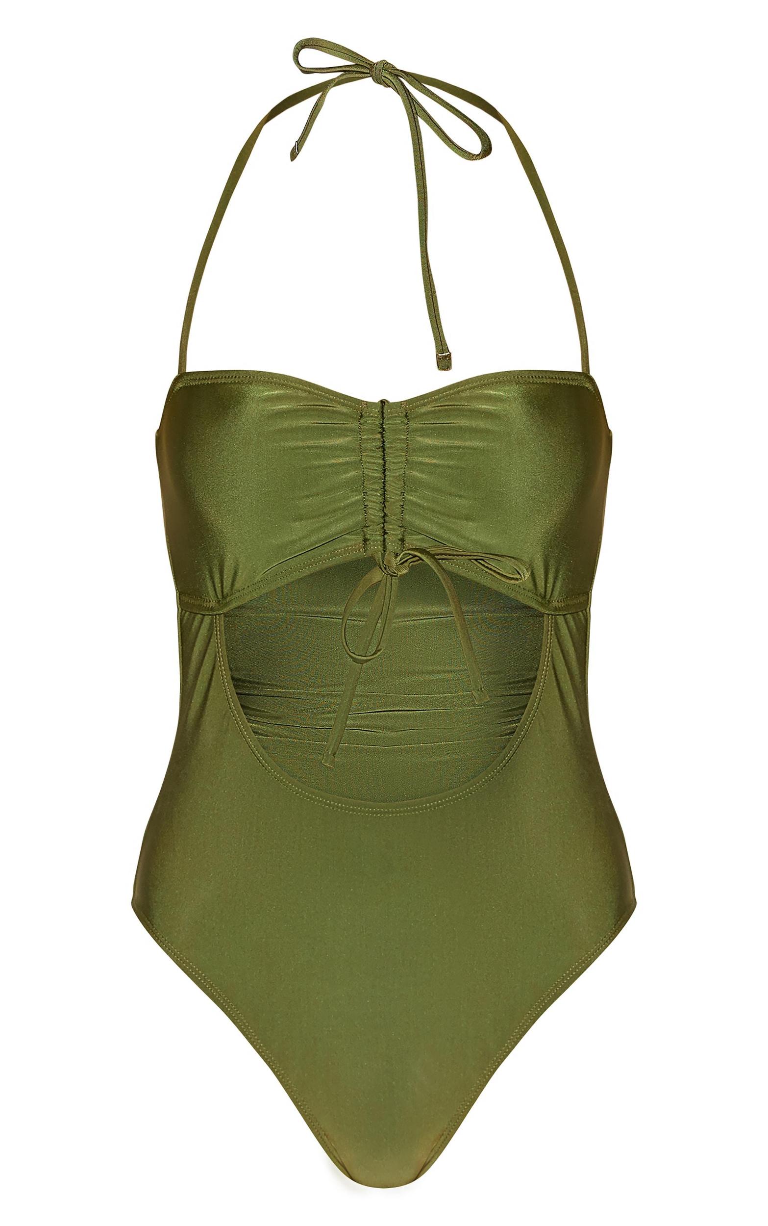 Khaki Halter Neck Cut Out Swimsuit Product Image