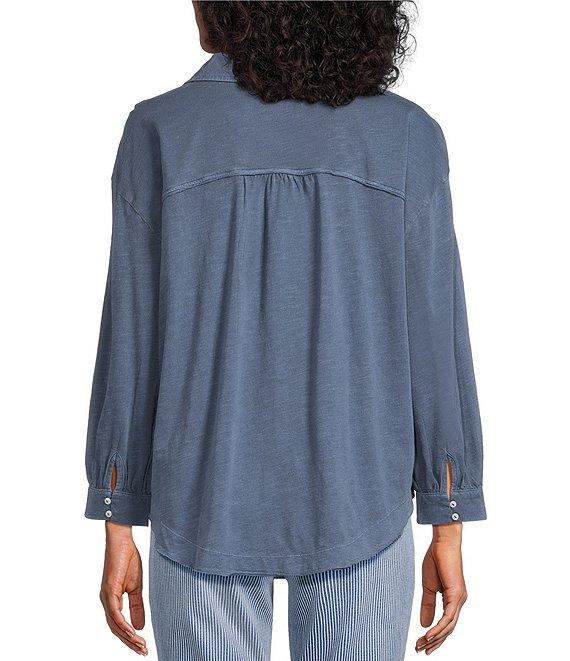 Westbound 3/4 Sleeve V Neck Collared Slub Knit Top Product Image