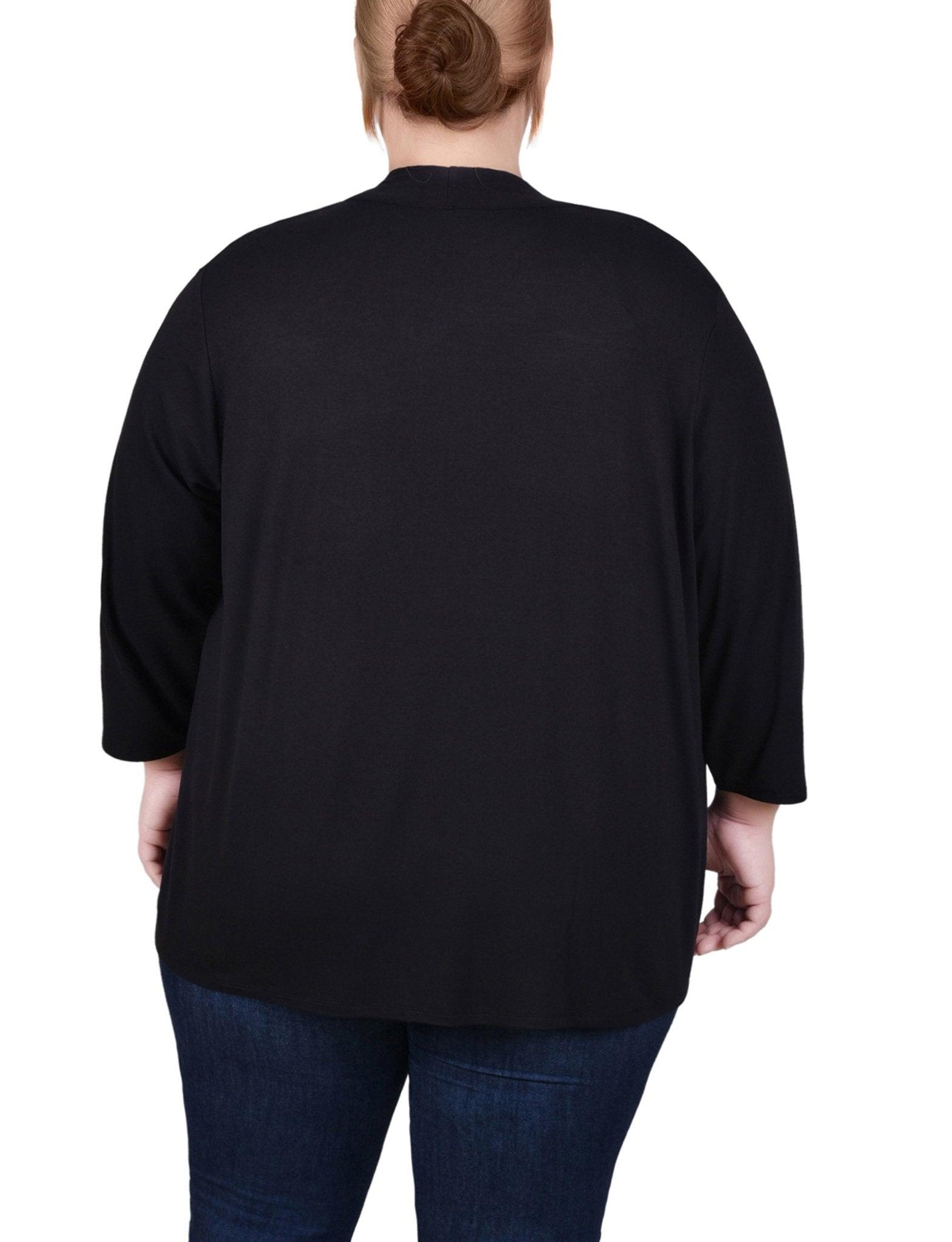 Black Solid 3/4 Sleeve Cardigan - Plus Product Image
