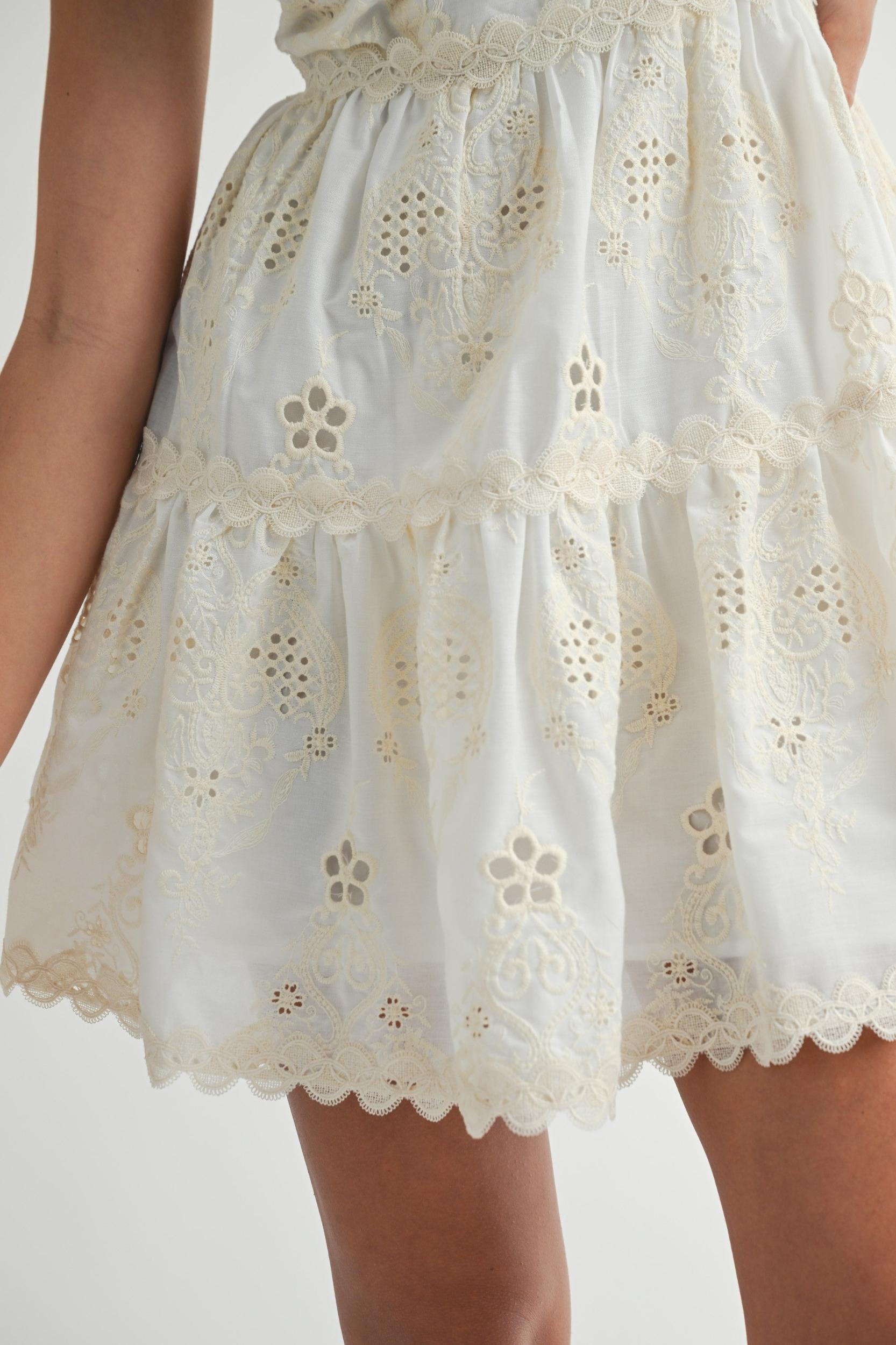 Talia Embroidered Mini Dress | Off White Product Image