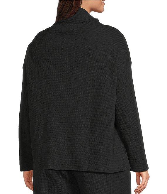 Eileen Fisher Plus Size Organic Cotton Blend Coordinating Waffle Doubleknit High Funnel Neck Long Sleeve Box Top Product Image