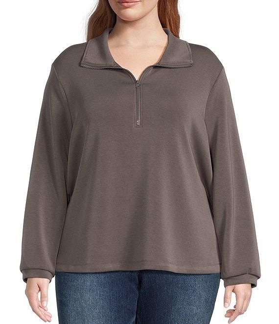 Skies Are Blue Plus Size Brushed Modal Blend Long Sleeve Quarter Zip Top Product Image