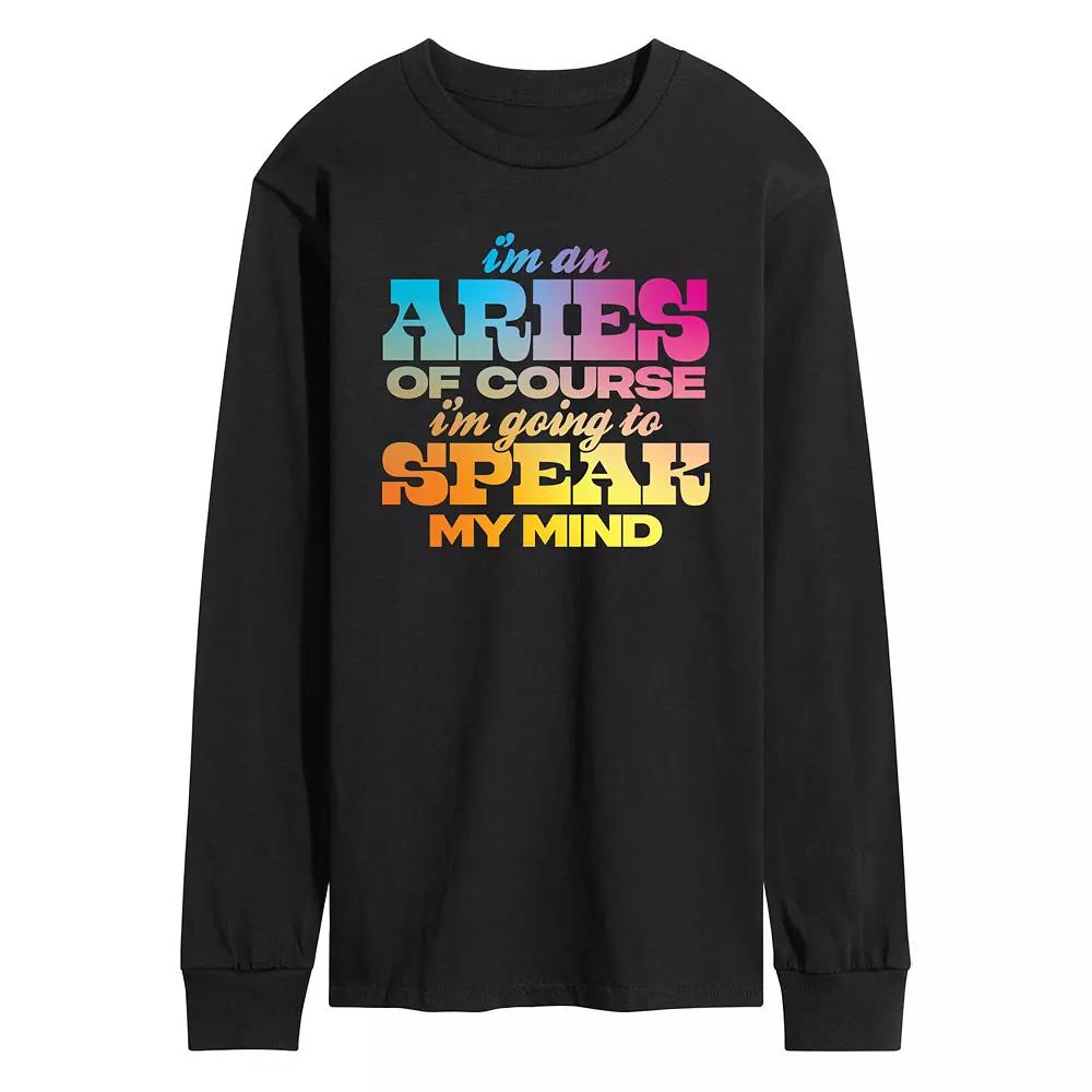 Men's I'm An Aries Speak My Mind Long Sleeve Graphic Tee,  Product Image