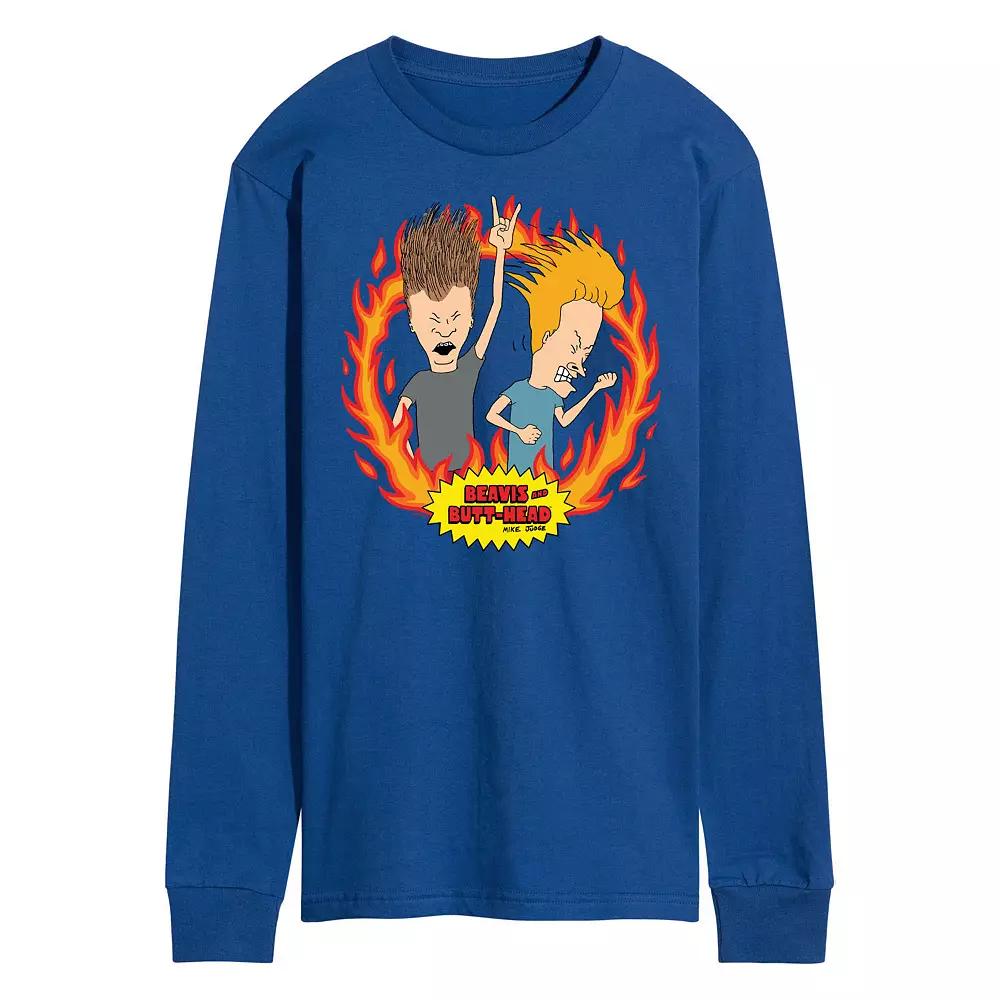 Men's Beavis And Butthead Rock Flames Long Sleeve Tee,  Product Image