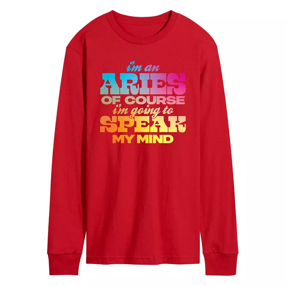Men's I'm An Aries Speak My Mind Long Sleeve Graphic Tee,  Product Image