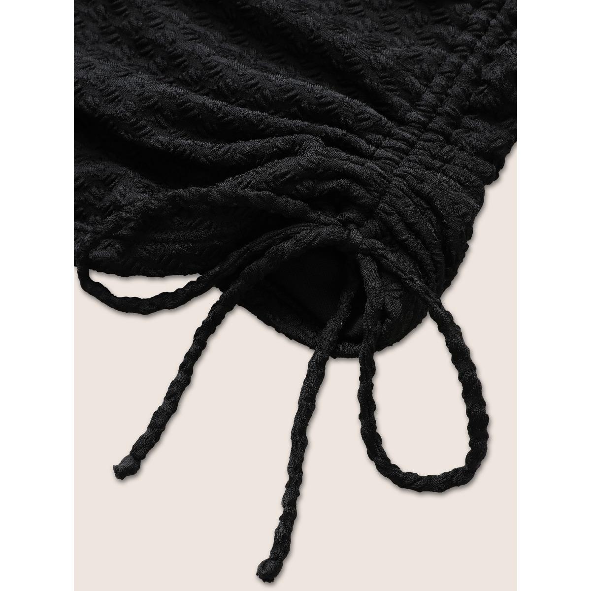 Plus Size Plain Gathered Tie Knot High Rise Swim Bottom Women's Swimwear Black Beach Tie knot High stretch Skinny High Rise Curve Swim Bottoms BloomChic 26/4X Product Image