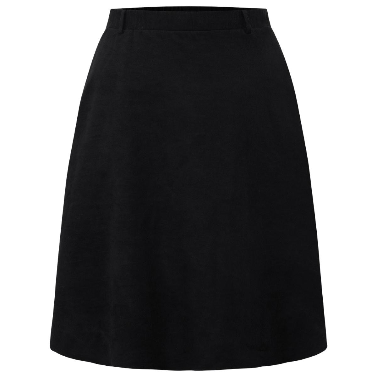 Plus Size Plain Pocket Elastic Waist A-line Skirt Women Black Office A-line No stretch Pocket Work Skirts BloomChic 30/6X Product Image