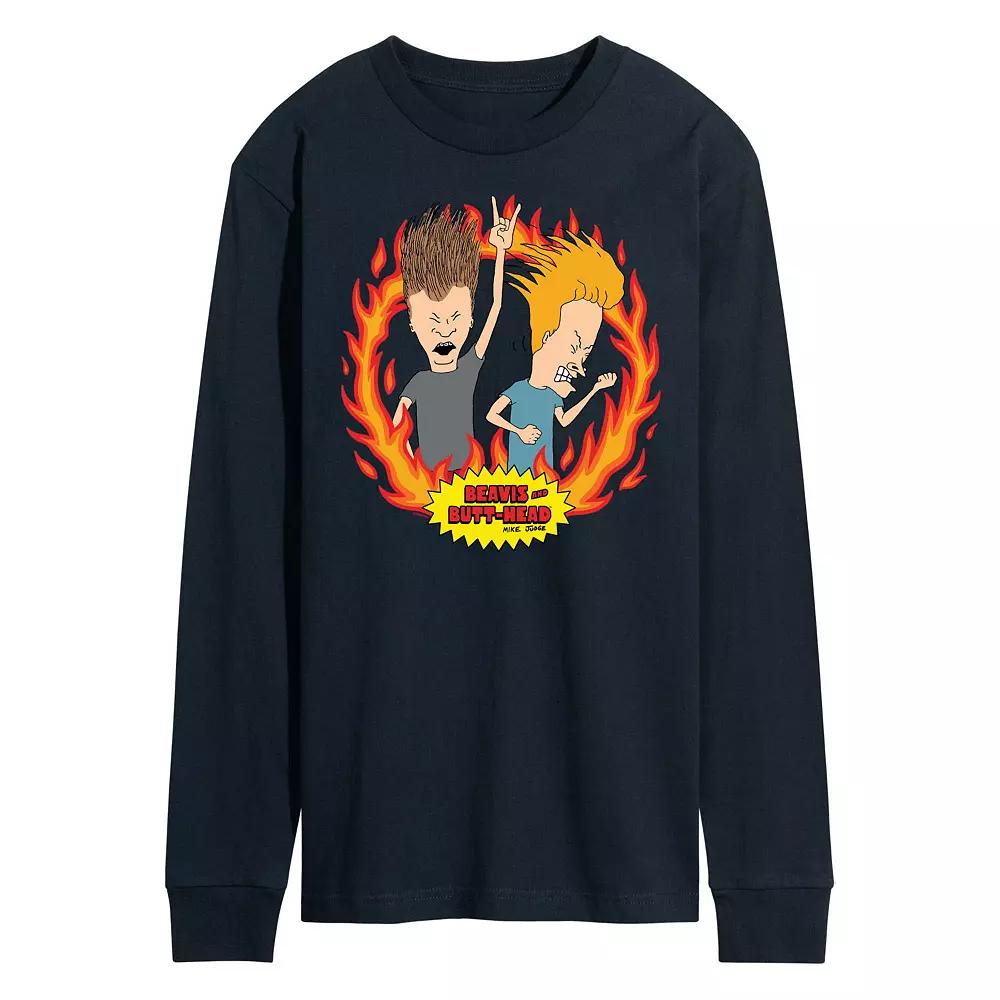 Men's Beavis And Butthead Rock Flames Long Sleeve Tee,  Product Image