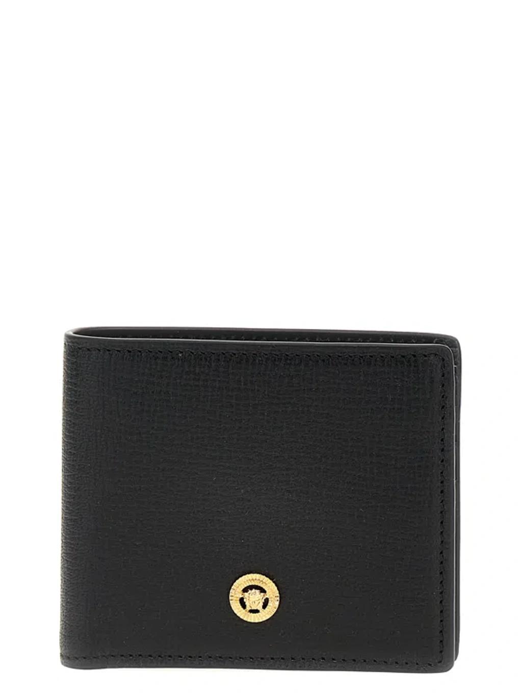 VERSACE Black Small Wallet With Medusa Biggie Logo In Leather Woman Product Image
