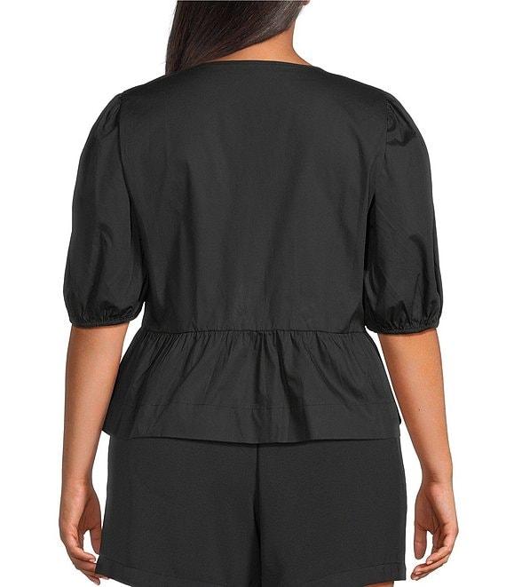 Sugarlips Plus Tie-Front Puffed Sleeve Woven Top Product Image