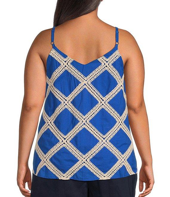Skies Are Blue Plus Size Macrame Embroidered Double Strap Tank Top Product Image