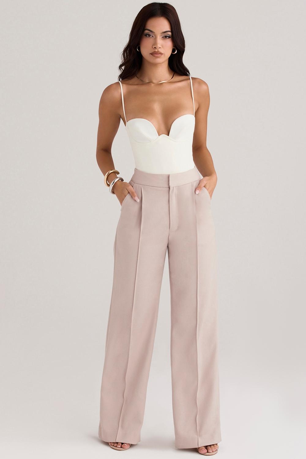 Alivia  beige loose fit trousers Product Image