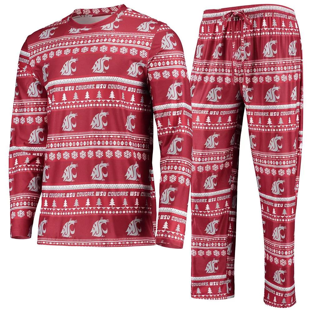 Men's Concepts Sport Crimson Washington State Cougars Ugly Sweater Long Sleeve T-Shirt and Pants Sleep Set,  Product Image
