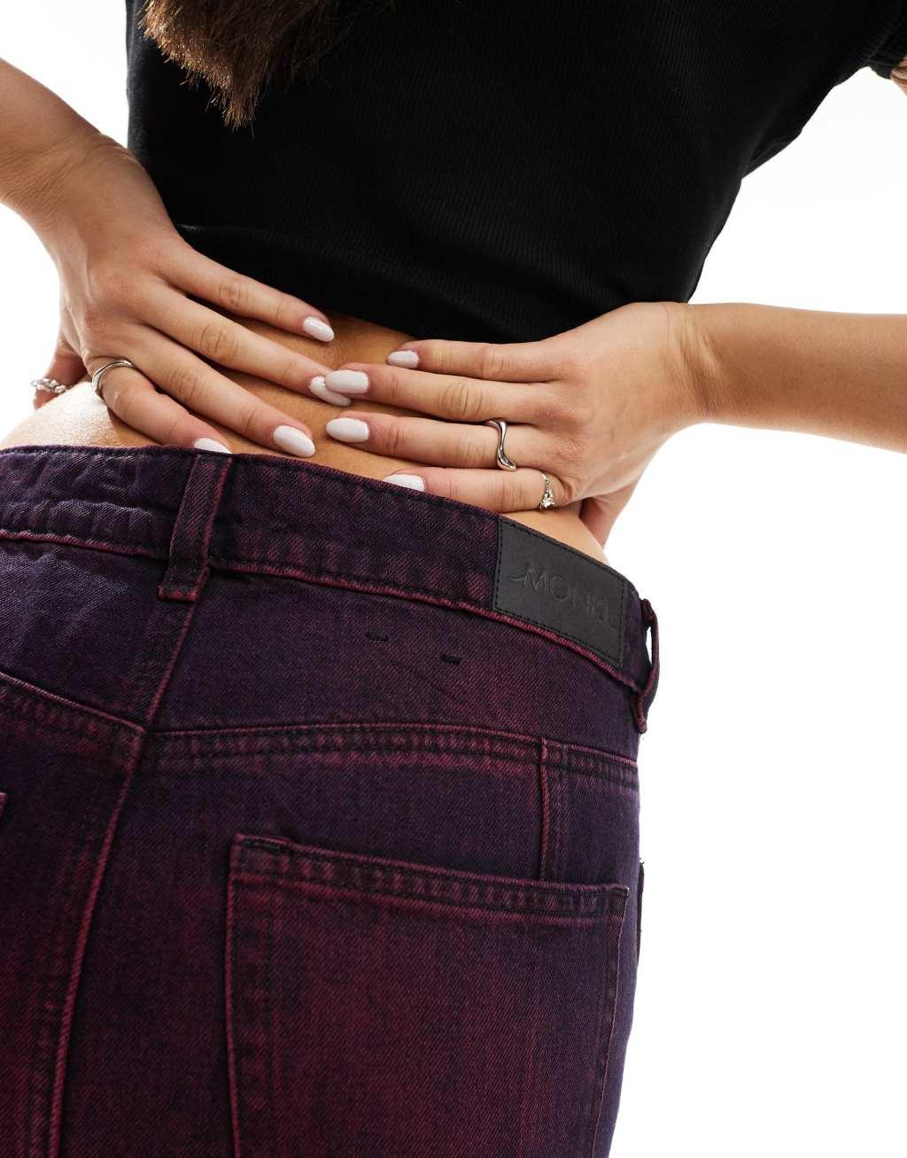 Monki denim column maxi skirt in purple overdye Product Image