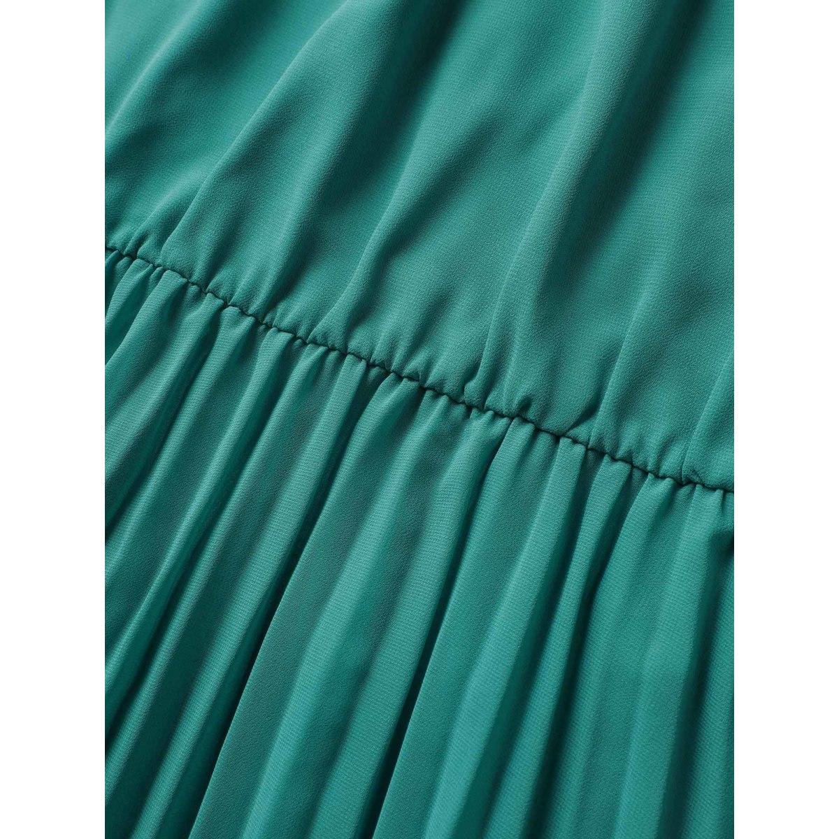 Plus Size Plain Sleeveless Elastic Waist Pleated Belted Dress Turquoise Women At the Office Belted Round Neck Sleeveless Curvy Midi Dress BloomChic 18-20/2X Product Image