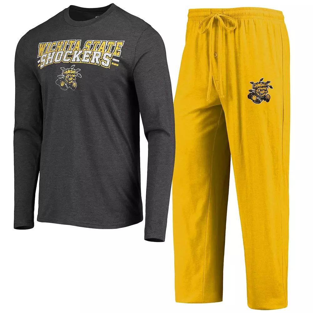 Men's Concepts Sport Yellow/Heathered Charcoal Wichita State Shockers Meter Long Sleeve T-Shirt & Pants Sleep Set,  Product Image