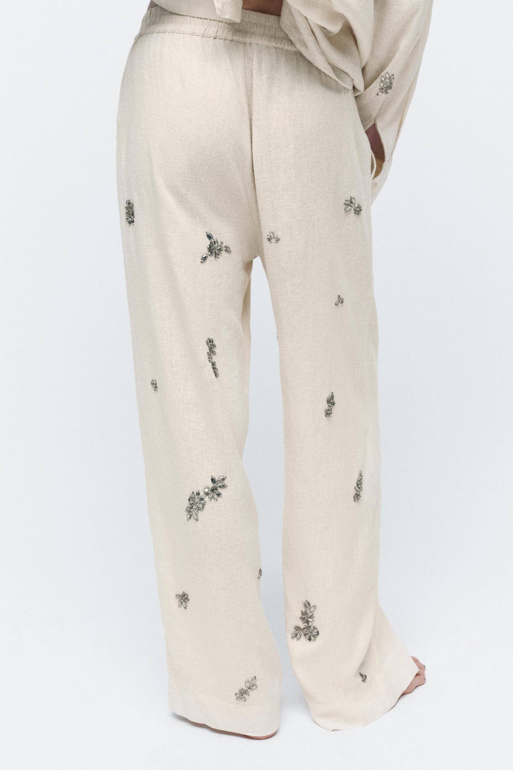 JEWELED LINEN PANTS Product Image