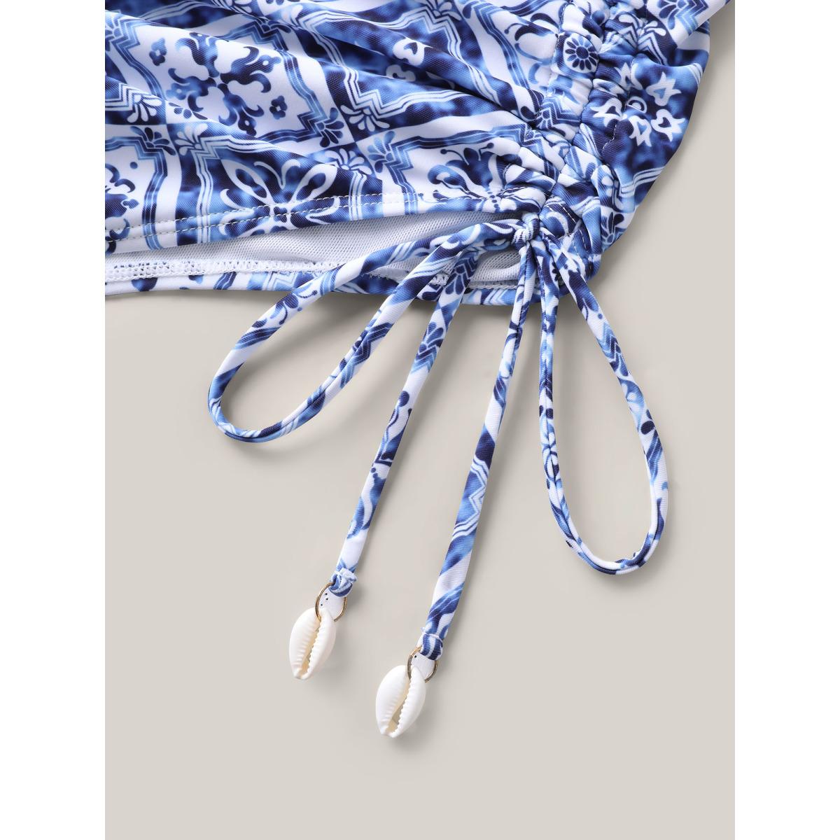 Plus Size Tropical Paradise Ruched One-Piece Swimsuit Women's Swimwear Originalwhite Resort Gathered Curve Bathing Suits High stretch One Pieces BloomChic 14-16/1X Product Image