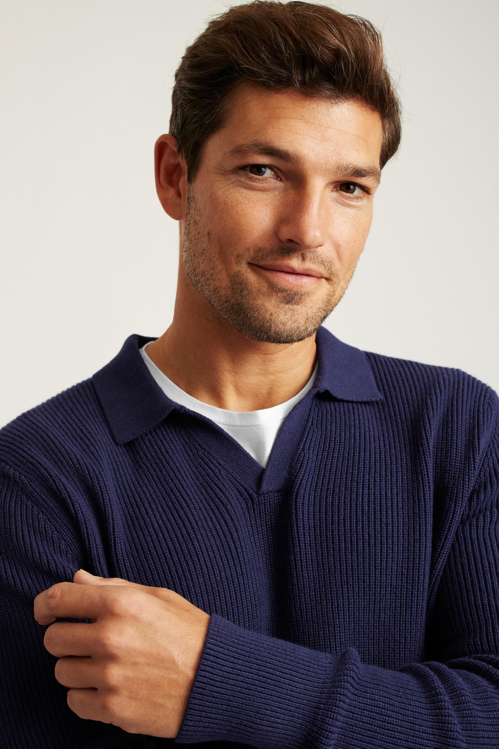 Cotton Cashmere Long Sleeve Sweater Polo Product Image