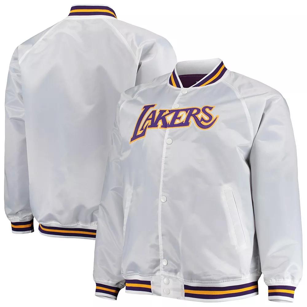 Men's Mitchell & Ness White Los Angeles Lakers Big & Tall Hardwood Classics Raglan Satin Full-Snap Jacket,  Product Image
