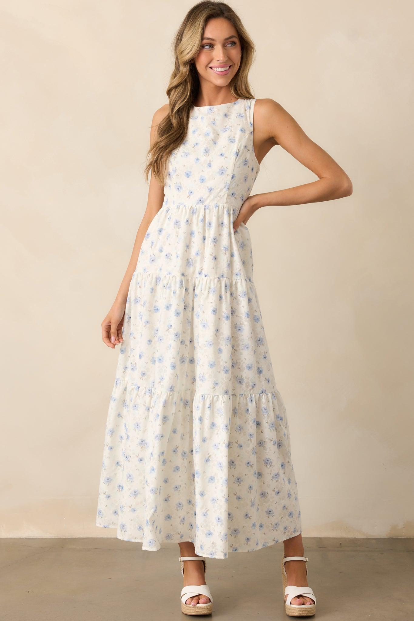 Blooming Garden Ivory Floral Tiered Maxi Dress Product Image