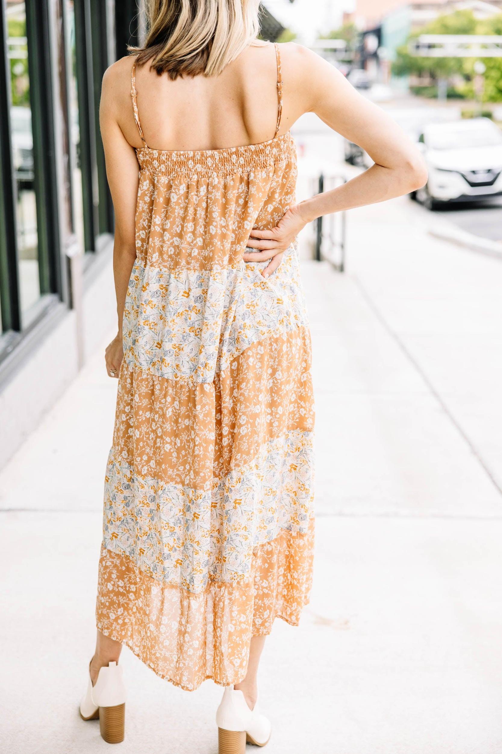 Stay With Me Taupe Brown Ditsy Floral Midi Dress Female Product Image