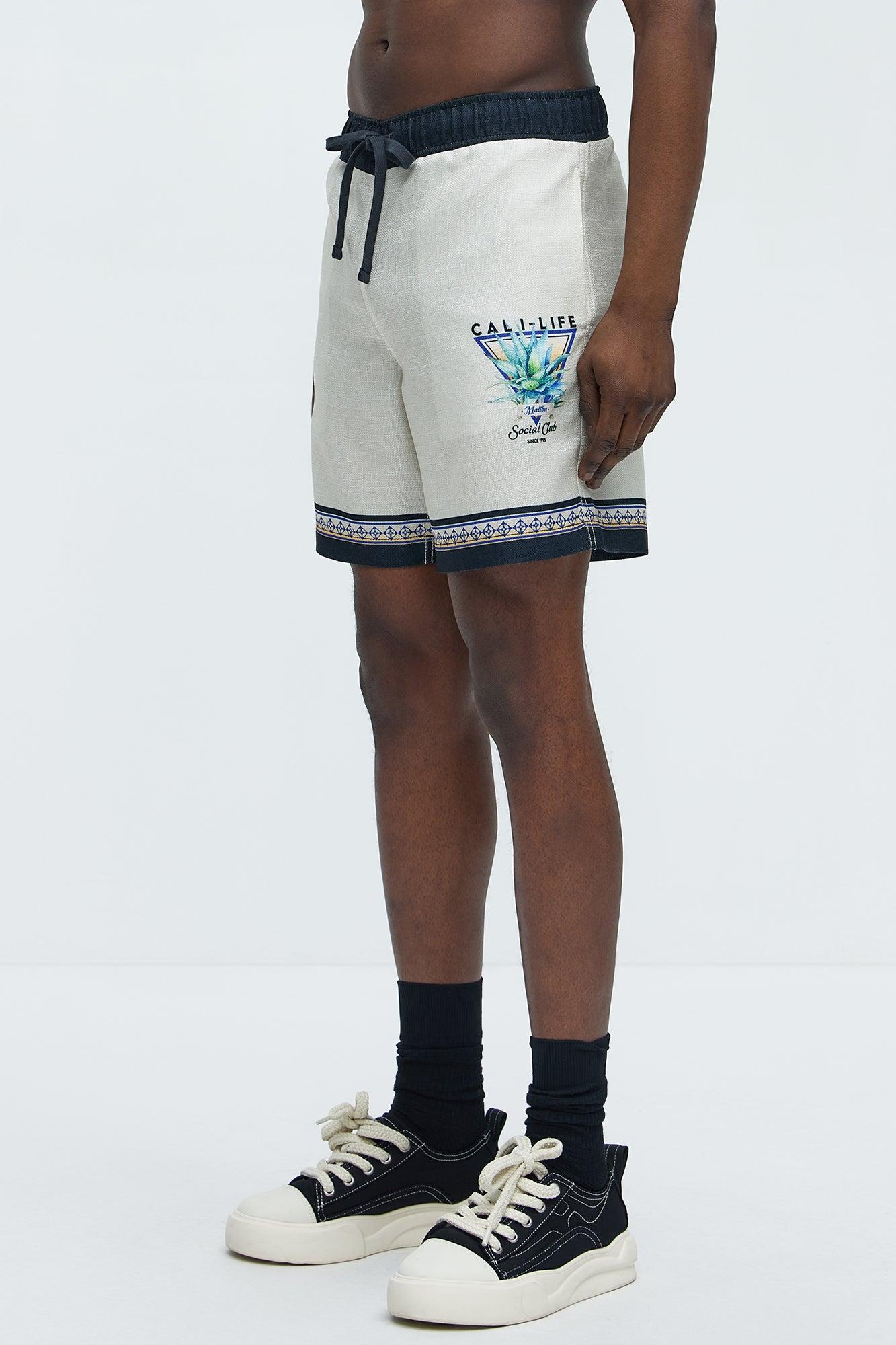 Cali Life Border Print Colorblock Relaxed Shorts - Natural/Combo Product Image