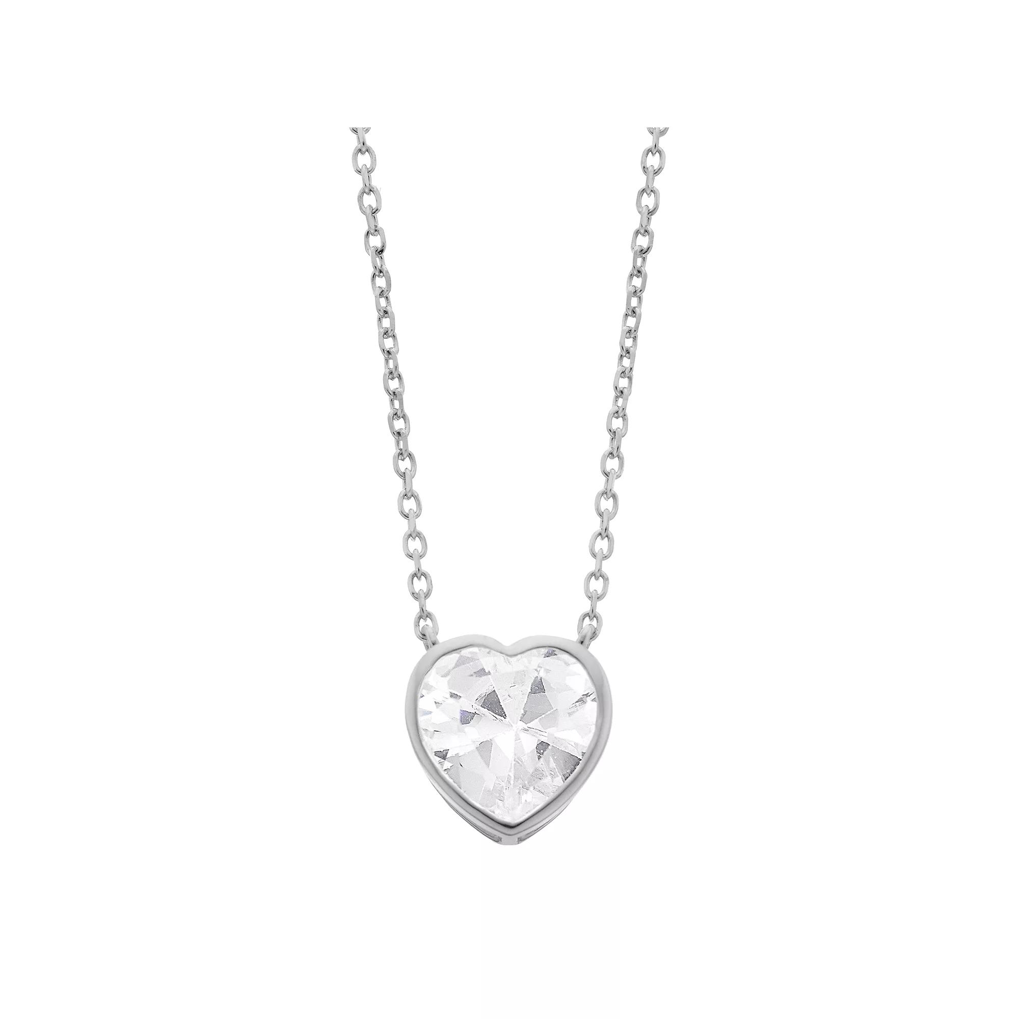 Rosabella Sterling Silver Cubic Zirconia Faceted Heart Link Necklace, Women's, Size: 18" Product Image