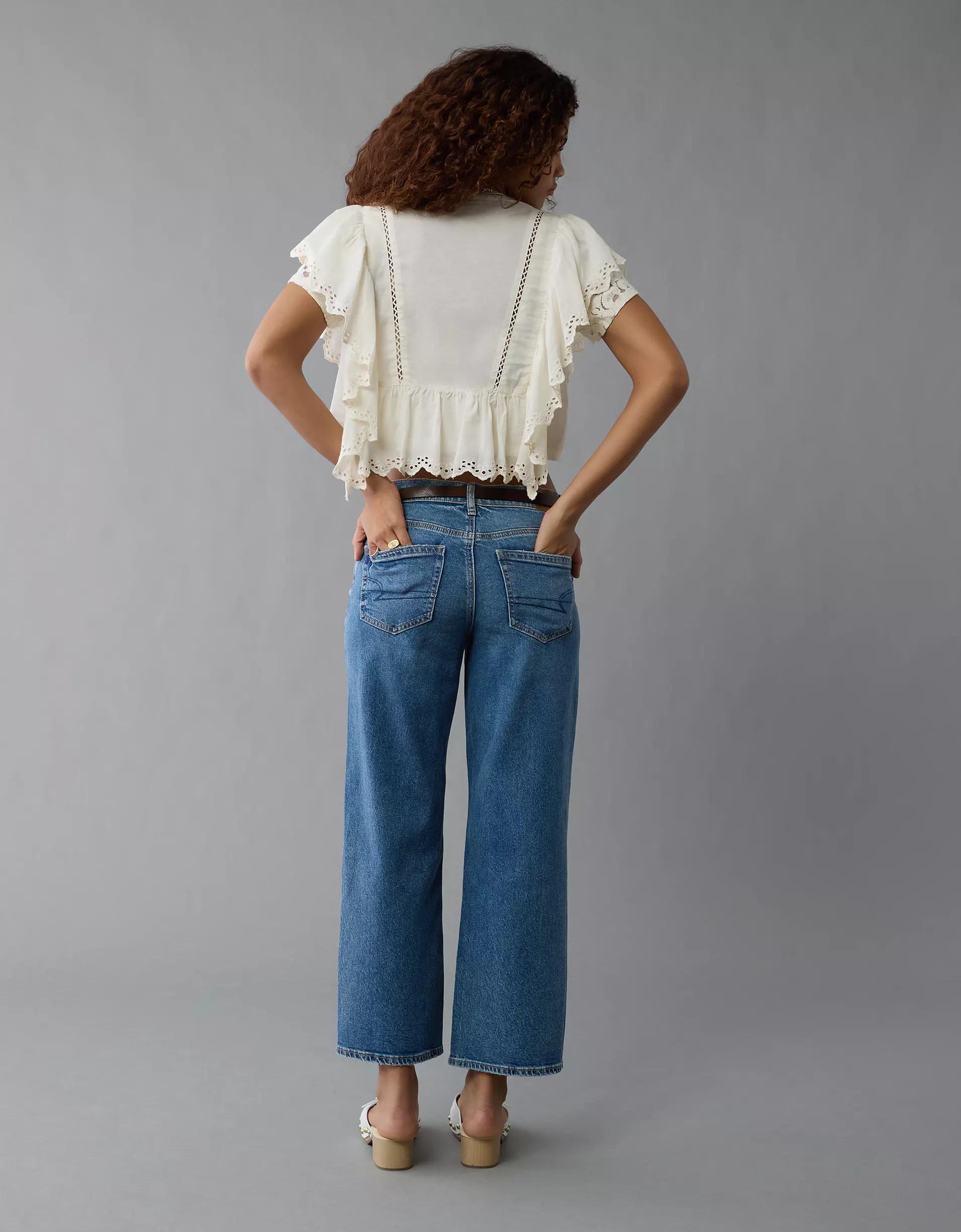 AE Notch Neck Ruffle Blouse Womens Product Image