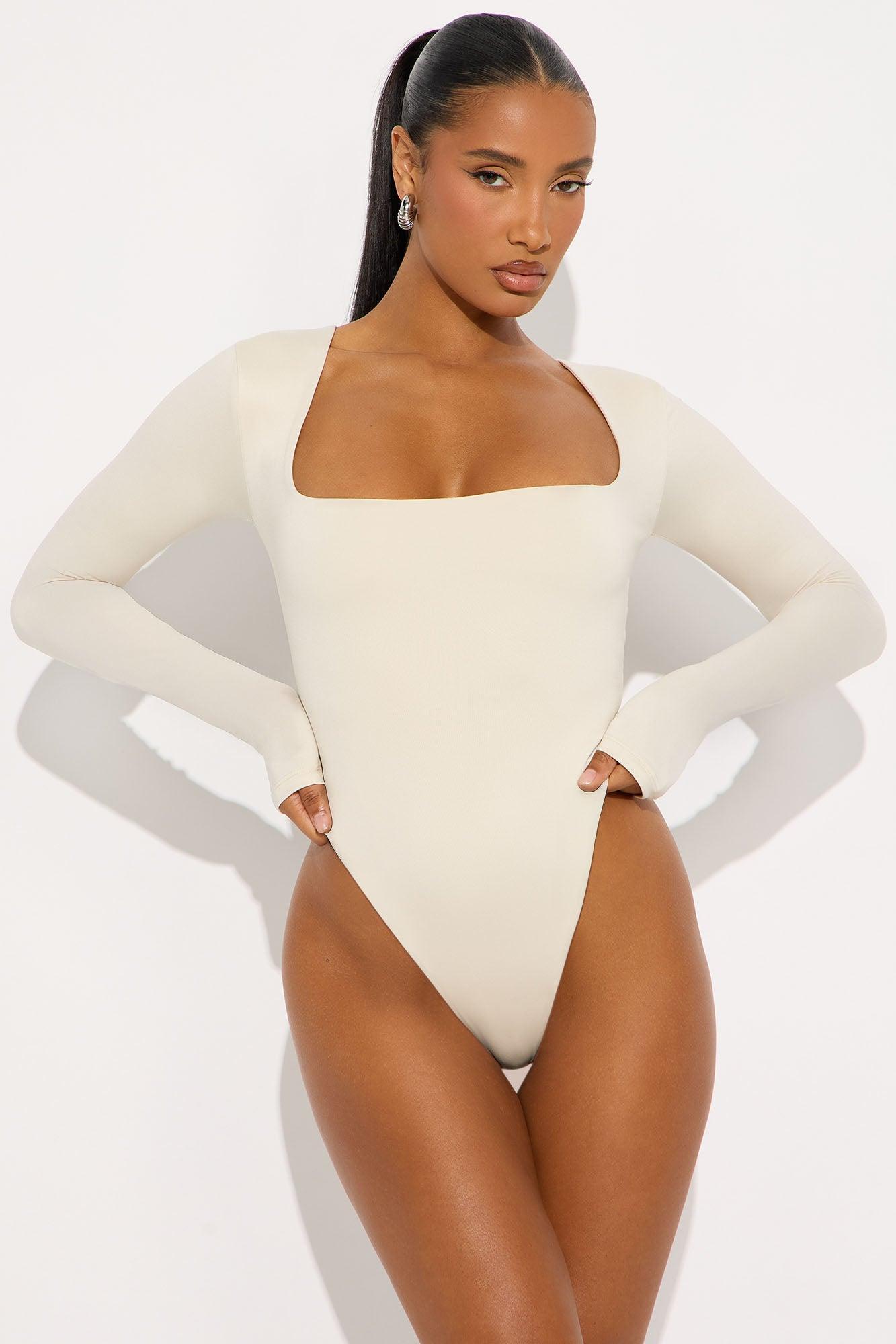 Contour Double Lined Long Sleeve Square Neck Bodysuit - Bone Female Product Image