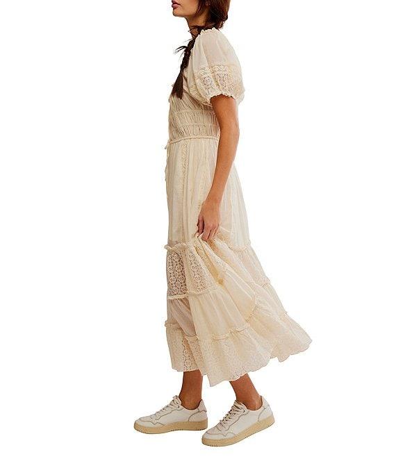 Free People Falling Sun Square Neck Short Puff Sleeve Tiered Midi Dress Product Image