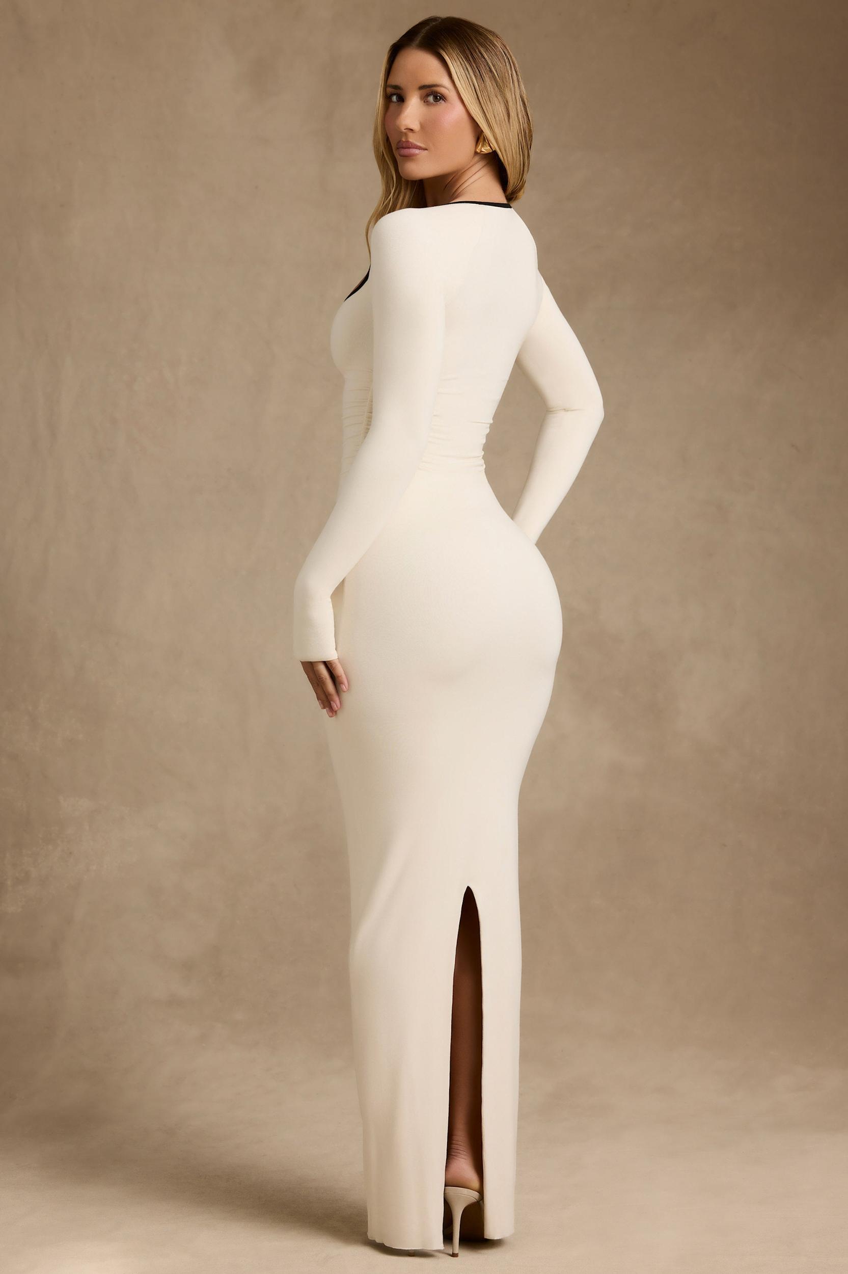 Modal Contrast-Trim Maxi Dress in Ivory Product Image