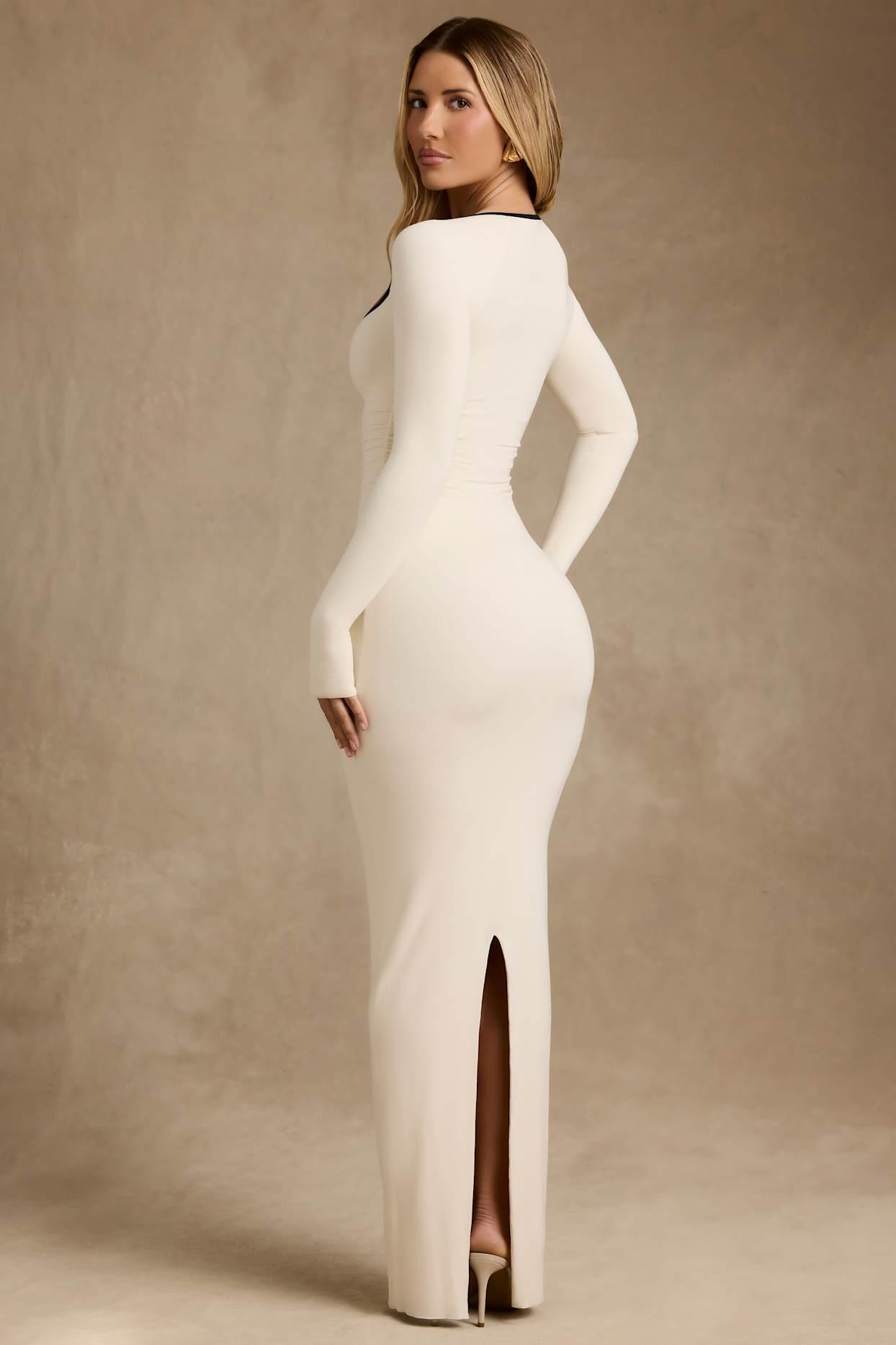 Modal Contrast-Trim Maxi Dress in Ivory Product Image