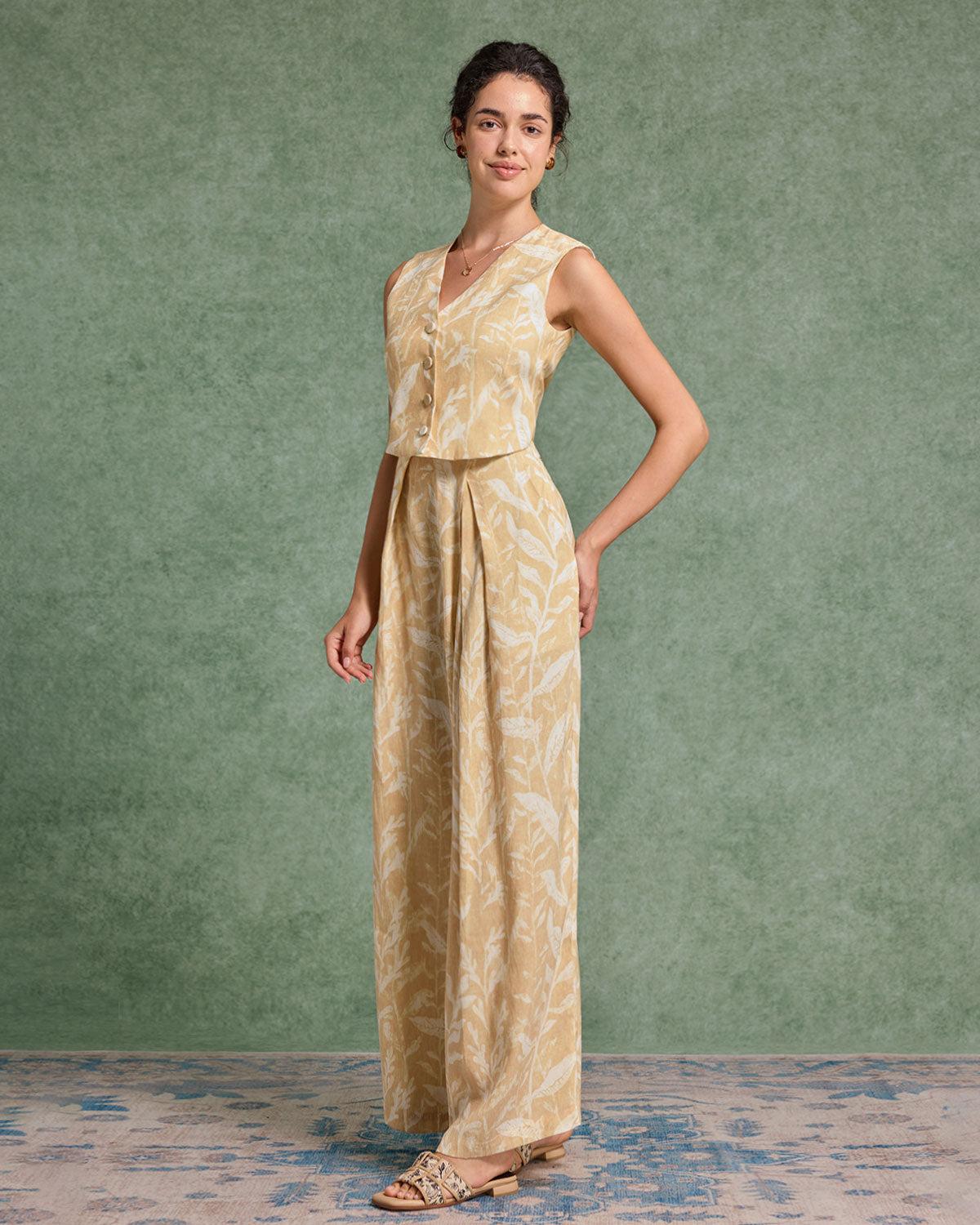 Yellow Floral V Neck Vest Product Image