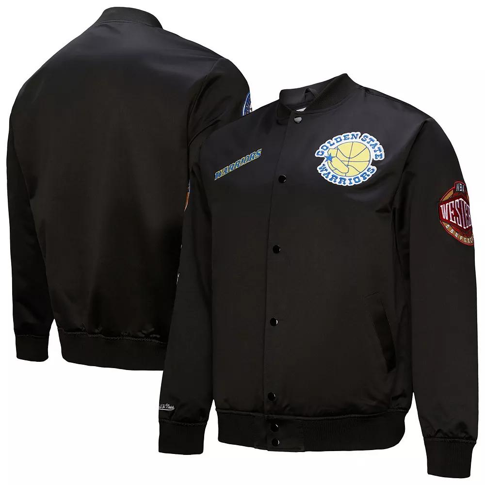 Men's Mitchell & Ness Black Golden State Warriors Blackout Collection Vintage Full-Snap Satin Jacket,  Product Image