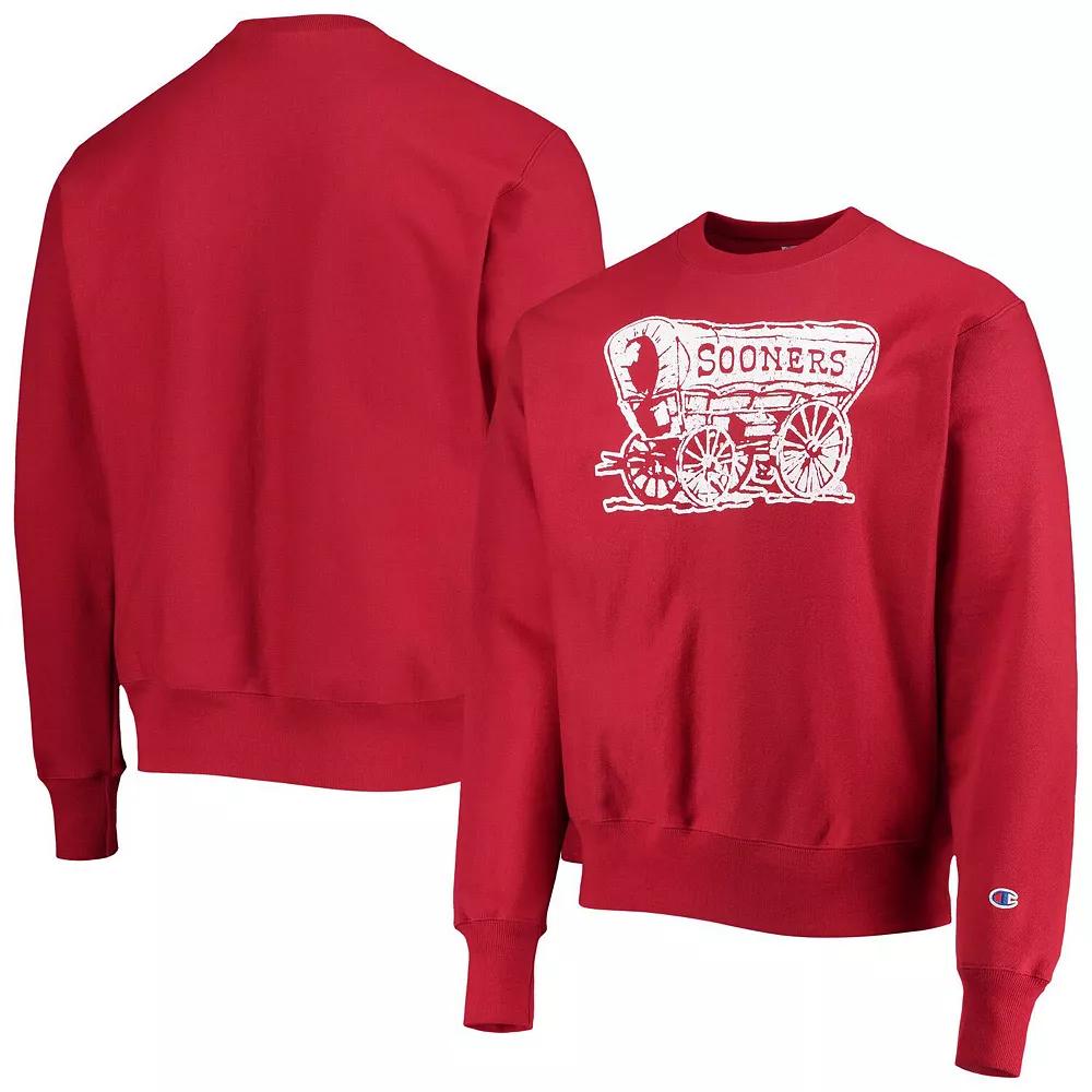 Men's Champion Crimson Oklahoma Sooners Vault Logo Reverse Weave Pullover Sweatshirt,  Product Image