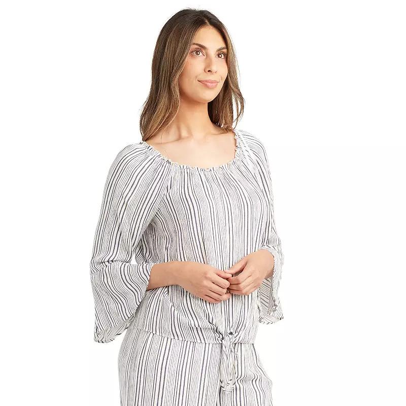 Petite AB Studio Striped Bell Sleeve Top, Womens E Blue Stripe Product Image