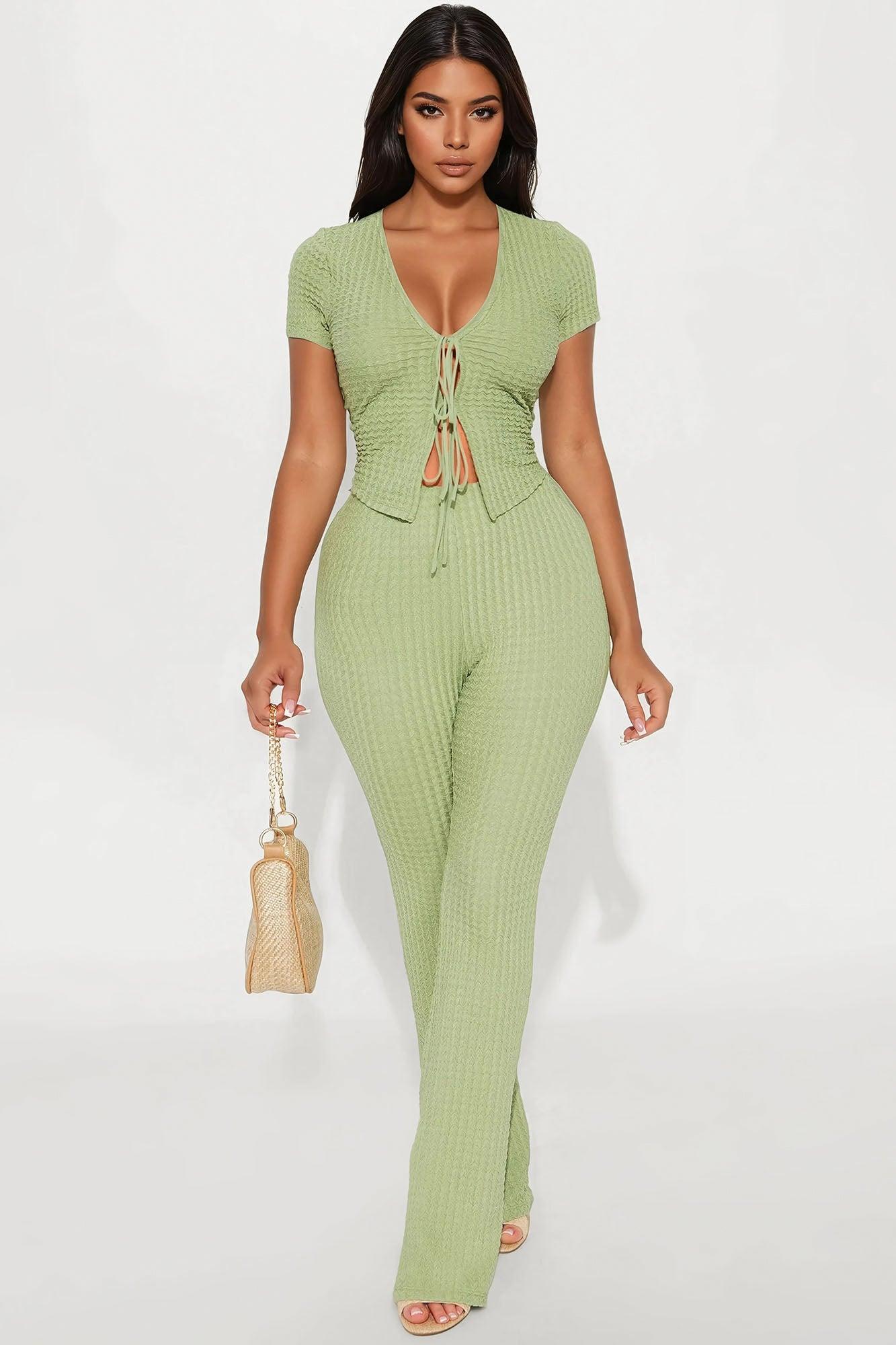 The Karina Textured Pant Set - Sage Product Image