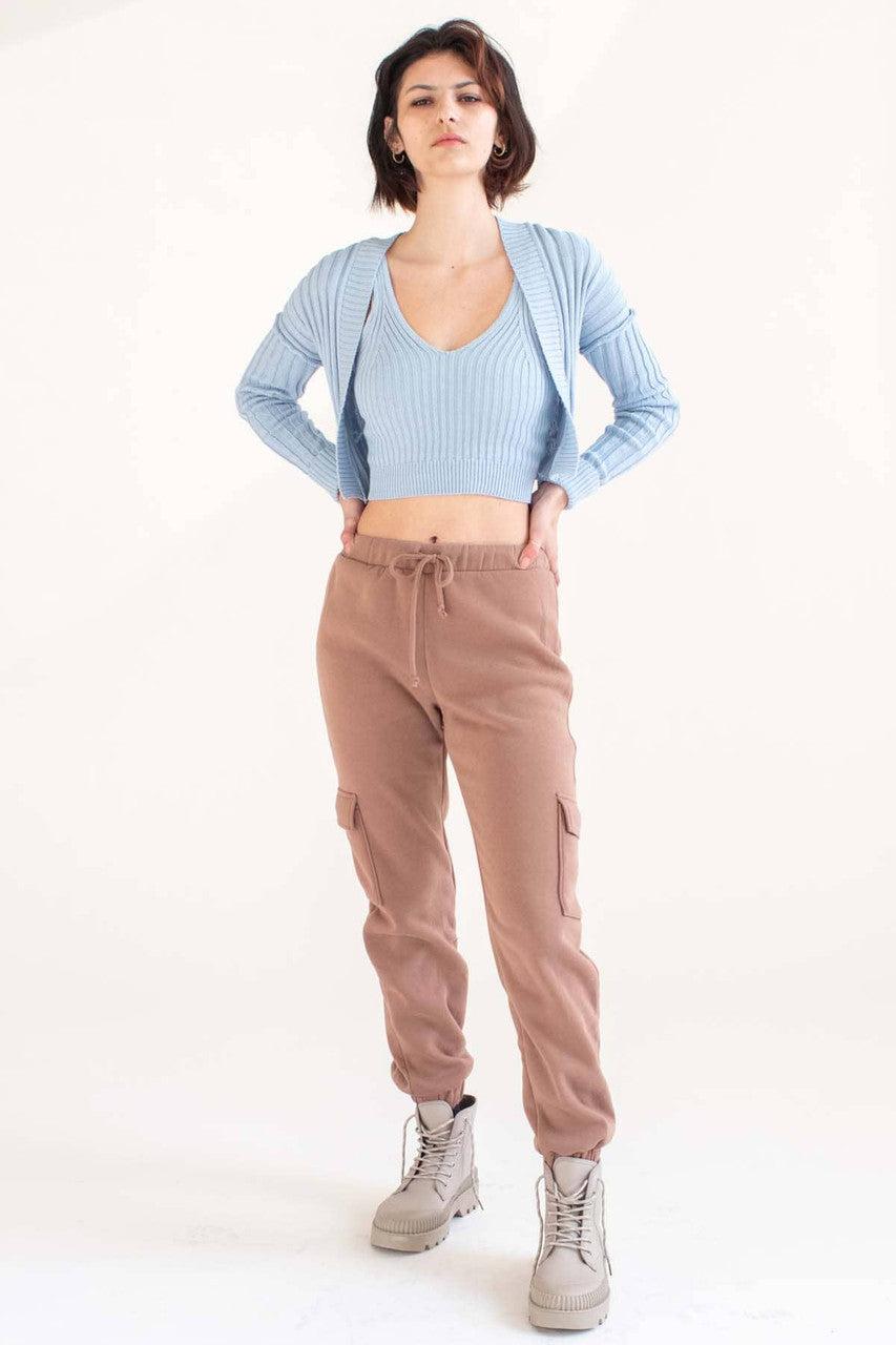 Sky Blue Ribbed Cardigan & Tank Set Product Image