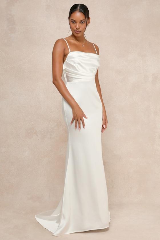 Lovely Endearment White Satin Sleeveless Backless Maxi Dress Product Image