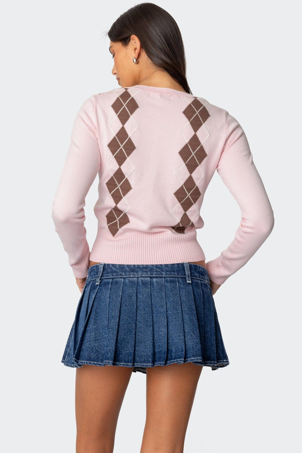 Argyle V Neck Knit Sweater Product Image