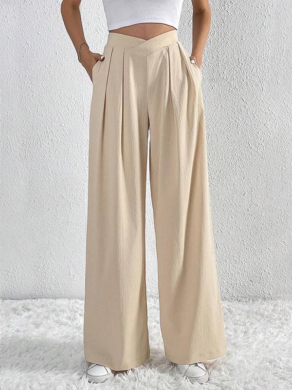Loose Wide Leg Pleated Solid Color Pants Trousers Product Image
