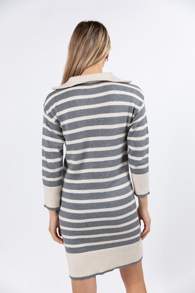 Between You and Me Grey Striped Quarter Zip Sweater Dress FINAL SALE Product Image