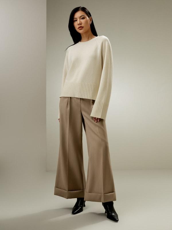 LILYSILK Cashmere Sweater Crew Neck - for Women - White Wool Cashmere - Elegant Mid-Rise Style Sweater S Product Image