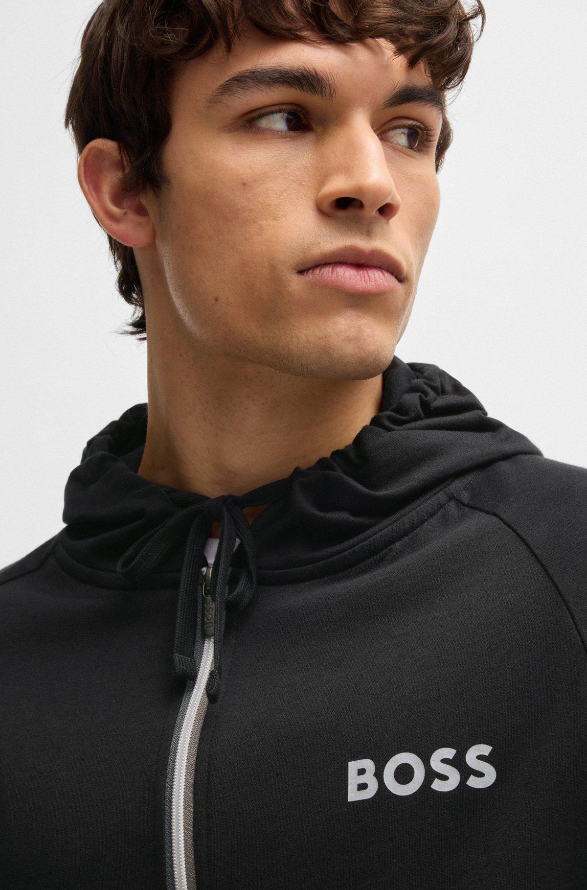 BOSS - Cotton-terry zip-up hoodie with logo print - Black Product Image
