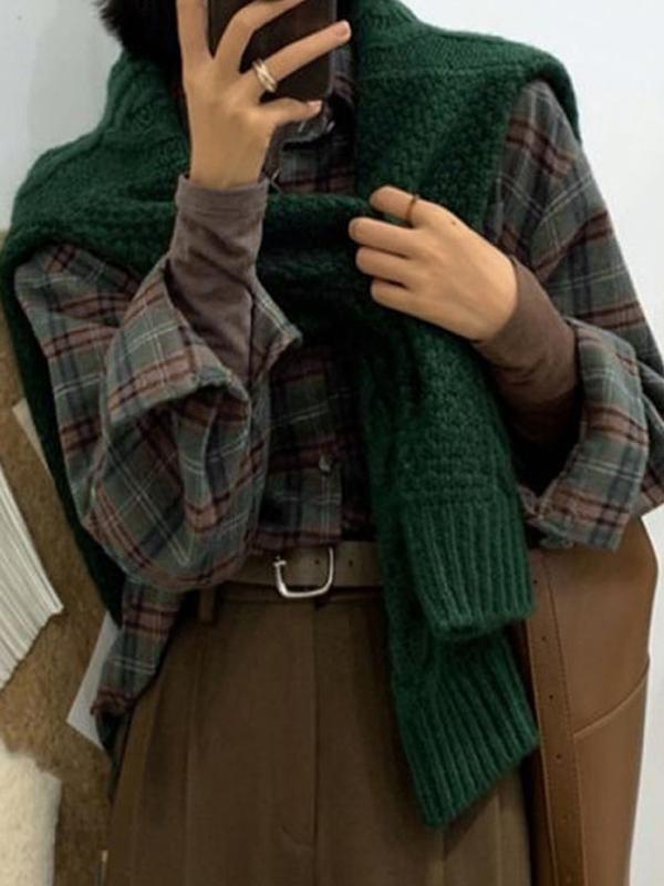 Plaid Print Loose Long Sleeve Blouse Product Image