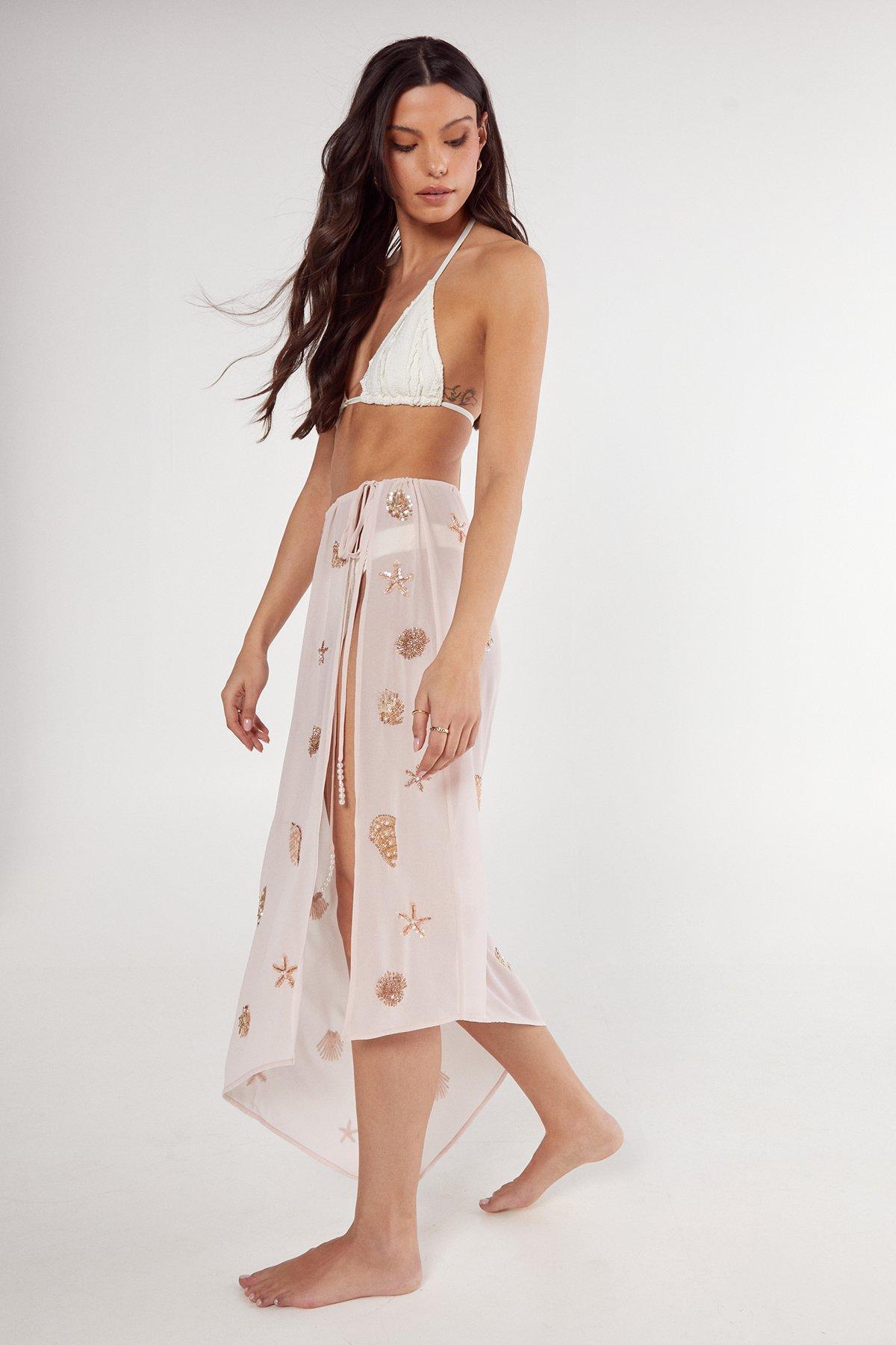 Shell and Starfish Tie Side Maxi Beach Skirt Product Image