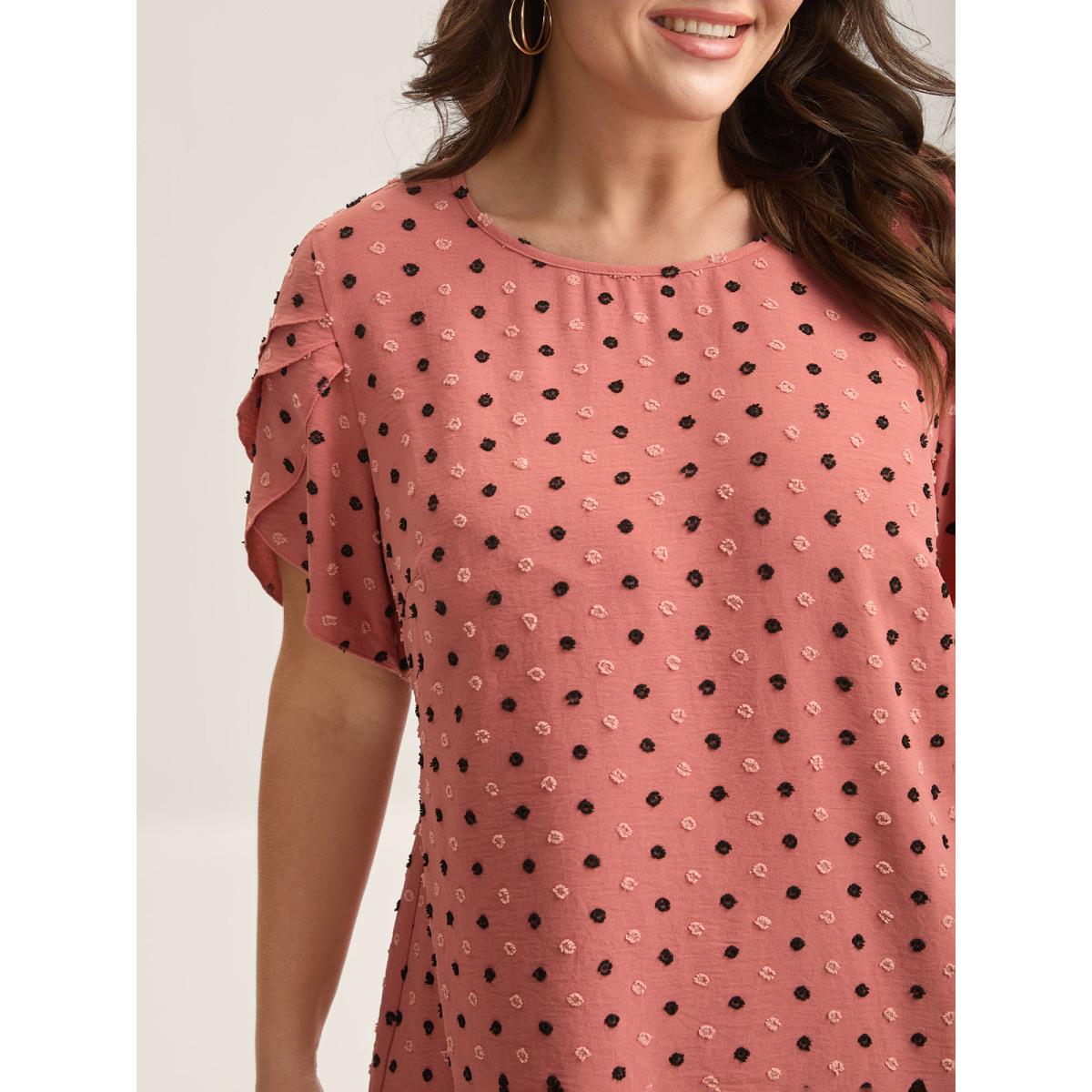 Plus Size Watermelon Textured Color Contrast Petal Sleeve Blouse Women Timeless Short sleeve Round Neck Elegant Blouses BloomChic 18-20/2X Product Image